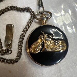 M.Z Berger Quartz‎ Pocket Watch Motorcycle Goldtone  Biker Timepiece New Battery